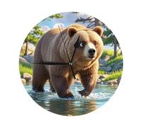 GJHKSSVB 10 Inch Round Wall Clock, Silent Non-Ticking Clock Battery Operated Decorative Wall Clocks for Living Room, Kitchen, Bathroom, Bedroom, and Office,Bear Crossing The River