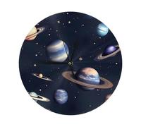 GJHKSSVB 10 Inch Round Wall Clock, Silent Non-Ticking Clock Battery Operated Decorative Wall Clocks for Living Room, Kitchen, Bathroom, Bedroom, and Office,Planet Stars and Milky Way Galaxy