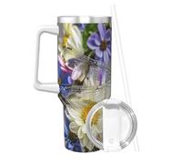 GJHKSSVB Image Of Dragonfly In Wreath 40oz Tumbler Stainless Steel Insulated Travel Tumblers Leakproof Travel Coffee Mug With Handle Water Bottle Drink Tumbler Cups Gifts For Women Men Lovers
