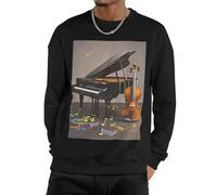 GJHKSSVB Piano Violin Music Notes Men'S Sweatshirt Casual Long Sleeve Pullover Black Fall Winter Warm Sweatshirts Fashion Pullovers, Black, Small-4X-Large