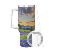 GJHKSSVB Texas Bluebonnets Scenery 40oz Tumbler Stainless Steel Insulated Travel Tumblers Leakproof Travel Coffee Mug With Handle Water Bottle Drink Tumbler Cups Gifts For Women Men Lovers