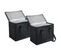 GJIE 2 Pack Insulated Reusable Grocery Shopping Bag, Food Delivery, Cooler Bag, Heavy Duty, Large Size, Durable Handles, Lid,zip, Stands Upright, Collapsible, Sustainable (Black, 40x22x32 cm)