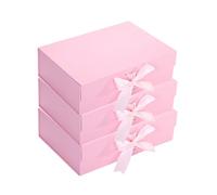 GJIE 3 Packs Gift Boxes with Lid for Presents,23x17x7 cm,with Ribbon and Magnetic, Gift Box Large Closure for Christmas, Hanukkah, Fathers Day, Weddings, Birthdays, Grooms Gifts (Pink, 3 Pack)