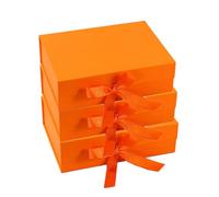 GJIE 3 Packs Gift Boxes with Lid for Presents,23x17x7 cm,with Ribbon and Magnetic, Gift Box Large Closure for Christmas, Hanukkah, Fathers Day, Weddings, Birthdays, Grooms Gifts (Orange, 3 Pack)