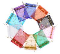 Gjinxi 100 Pcs Moon Star Organza Bags, 3.5 x 4.7 Inch Wedding Favor Bags Jewelry Candy Bag with Drawstring Little Mesh Gift Pouch for Wedding Party Christmas Eid Mubarak