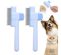 Gjinxi 2 Pcs Flea Comb for Cats, Cat Combs Self-Cleaning Cat Grooming Brush with Stainless Steel Teeth Fine Tooth Comb for Long and Short Hair