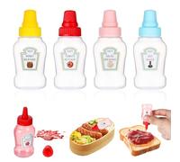 Gjinxi 23ml Mini Ketchup Bottles, 4PCs Small Sauce Squeeze Bottle with Screw Cap, Refillable Containers Bottles, Portable Ketchup Honey Salad Bottle Dispensers for Office, Lunch Box, Picnic
