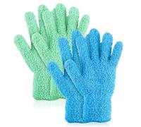 Gjinxi 2Pairs Microfiber Dusting Gloves Washable Cleaning Gloves Reusable for Plant Dusting Wash Mitt Dusting Mitt for House Blinds Car Plants (Cyan + Light Blue)