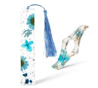 Gjinxi 2Pcs Book Page Holder, Dried Flower Resin Thumb Book Page Holder and Bookmark with Tassel, Book Accessories for Reading Lovers, Gift for Bookworm, Readers, Literary, Students, Teachers(Blue)