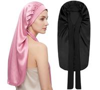 Gjinxi 2pcs Long Bonnet Satin Hair Silk for Sleeping Women, Silky Satin Bonnets with Tie Band Extra Large Sleep Cap Adjustable Bonnets for Natural Braids Curly Locs Hair
