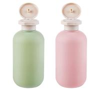 Gjinxi 2Pcs Squeeze Bottles with Flip Cap, Refillable Plastic Travel Containers Empty Bottles Travel Accessories Shampoo and Conditioner Bottles for Creams, Lotion (Green Pink, 200ML)