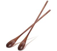 Gjinxi 2Pcs Wooden Coffee Spoons 9" Long Handle Stirring Spoons Food-Grade Nanmu Wood Natural Color Long Tea Spoon Honey Stirring Spoon Tableware Cooking Scoop for Tea Honey Cocktails Kitchen Use