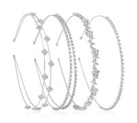 Gjinxi 4Pcs Bridal Headband, Silver Rhinestone Headband, Crystal Flower Girl Leaves Crown, Wedding Tiara Hair Accessories for Women Girls Gifts