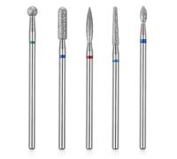 Gjinxi 5pcs Nail Drill Bits Set, Manicure Drill Bits, Professional Nails Diamond Bits Russian Cuticle Remover Bits Kit, Cylinder/Ball/Flame/Needle Cuticle Bit for Acrylic Gel Nails Home Salon