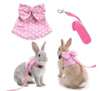 Gjinxi Adjustable Bunny Rabbit Harness Leash Set Cute Mesh Harness Stuff with Bow Escape Proof Comfort No Pulling Vest Accessories for Small Pets Kittens Guinea Pig Baby Ferret Rats Hamster Chinchilla