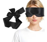 Gjinxi Black Satin Sleep Mask, Silk Satin Blindfold Comfortable Eye Mask Sleep Mask Soft Adjustable Blackout Eye Cover Silk Sleeping Mask Shade for Night Sleeping Valentine's Day Gift(145cm/57inch)