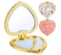 Gjinxi Compact Mirror for Purse, 2PCS Heart Shaped Double-Sided Pocket Mirrors, Folding Portable Travel Makeup Mirror, Cute Glitter Cosmetic Mirrors for Women Home Office