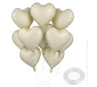 Gjinxi Cream White Heart Balloons, 12PCS 18Inch Beige Foil Valentine Balloons for Helium, Love Balloon for Wedding, Birthday, Baby Shower, Bridal Shower Decorations, Bachelorette Party Favors