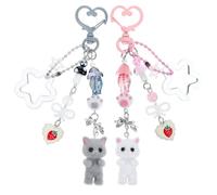 Gjinxi Cute Cat Keychains 2PCS, Y2K Kawaii Keychain with Heart Bow Aesthetic Women Cat Gril Bag Charm, Kitten Key Chain Pendant for Backpack, Purse, Phone Easter Birthday Party Favors Gifts