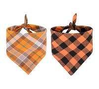 Gjinxi Dog Bandana 2PCS Orange Plaid Pet Cotton Scarf Reversible Triangle Bibs Handkerchief Holiday Halloween Puppy Small Medium Dogs Thanksgiving Bandanas Fall Scarves Party Decoration Dogs Costumes