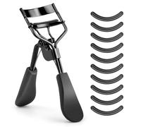 Gjinxi Eyelash Curler with 10x Silicone Refill Pads Stainless Steel Lash Curler Makeup Tool Fit All Eye Shapes Professional No Pinching and Pulling Curled for Eyelashes