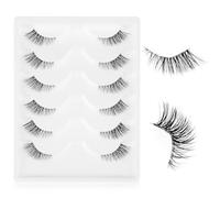 Gjinxi Half False Eyelashes with Clear Band, 6 Pairs 9 MM Natural Half Lashes Short Wispy Clear Band Lashes 3D Lash Short Cat Eye Lash DIY Eyelashes Extension at Home for Most Eye Shapes