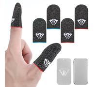 Gjinxi Thumb Sleeves for Mobile Gaming, 4 PCS Silver Fibre Touch Screen Finger Sleeves, Ultra Thin Anti Sweat Thumb Sleeve Finger Covers Phone Tablet Touchscreen Fingers Gloves Protectors (Red + Bule)