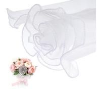 Gjinxi White Flower Wrapping Mesh Paper 4 Yard Pearl Lace Mesh Waterproof Floral Bouquet Wrap Packaging Wrinkled Translucent with Ribbon for Halloween Party Favor Decor Florist Supplies DIY Craft