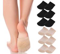 Gjinxi Women's Toe Socks for Mules, Half Socks for Women, Grip Socks No Show Liner Half Socks, Non Slip Hidden Toe Covers Socks Seamless Toe Socks Toe Toppers Liner, 6 Pairs, Nude, Black, M