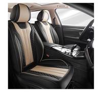 GJKHH Car Seat Cover Sporty 5 Seat Full Car PU Leather Covers With 3D Embroidery Soft Skin Friendly Fabric Multi Layer Comfortable Design Front Seat Covers(Black beige)