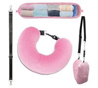 GJKLO 1 Piece Stuffable Neck Pillow for Travel With Adjustable Straps, Travel Essentials, Neck Pillow Stuffable With Clothes, Soft Fillable, for Extra Luggage (Pink)
