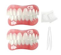 GJKLO 2 Pairs Silicone False Teeth Set With 10 g Teether and Tweezers, White Bright Dentures False Teeth for Men and Women