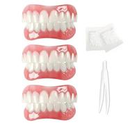 GJKLO 3 Pairs Silicone False Teeth Set With 10 g Teether and Tweezers, White Bright Dentures False Teeth for Men and Women