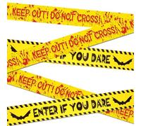 GJKLO Pack of 2 Halloween Decorative Barrier Tape, 7.5 cm x 9 m, Barrier Tape, Warning Tape, Yellow, Halloween Decoration, Black Flutter Tape, Warning Tape, Hazard Warning, PE Self-Adhesive Marking