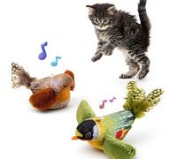 GJKQRJ 2-Pack Catnip cat Toys That Stimulate Indoor Cats' Natural Hunting Instincts,Interactive Plush Bird Toy with Realistic Chirping Sounds to Tease Your cat ((Green + Brown Artificial Bird))