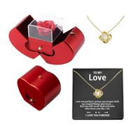 GjnjfdF Preserved Rose with Necklace, Eternal Flower with Necklace, Romantic Preserved Flowers, Red Box Forever Pink, Flower Necklace for Women