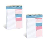 GJNMYSD 2 Pack A5 Undated Daily Planner, Spiral To Do List Notepad with Hourly Schedule & Checklist, 104 Pages Time Management Notebook for Work, Study & Personal Organisation