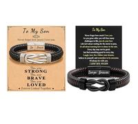 GJNMYSD 2 Pcs Forever Linked Together Bracelet for Son from Mum Dad - Braided Leather Inspirational Quotes Gift for Men - Christmas Birthday Present for Boy