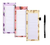 GJNMYSD 3 Pack Magnetic Fridge Notepad Fruit Theme 150 Sheets | Includes 1 marker pen. Tear-off sheets 21.4x8.8cm. Fruit theme,strong magnet.For grocery,to-do lists, locker, filing cabinet