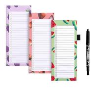 GJNMYSD Fruit Theme Magnetic Fridge Notepad, 3 Pack Shopping List Pad with 1 Marker Pen, 150 Tear-Off Sheets 21.4x8.8cm for Grocery To Do Lists Locker Filing Cabinet
