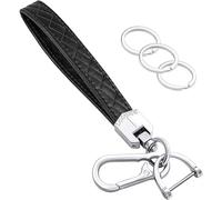 GJNMYSD Leather Car Key Organiser - Universal Key Fob Cover with 3 Pcs Anti-Loss D-Ring & Keyrings for Men and Women (Black)