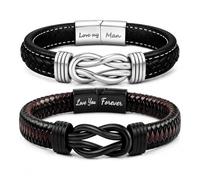 GJNMYSD To My Man Leather Bracelet, Engraved Infinity Knot Mens Wristband, 2 Piece Love Message Bracelet Set, Anniversary Valentines Gifts for Him Boyfriend Husband