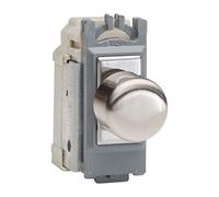 GJP100S [Z0JP400S.24PG] is a 1 Gang (Single), 1 or 2 Way 200 Watt (Trailing Edge) Brushed Steel Dimmer module for power grid plates.