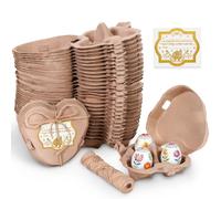 GJQ 30PCS Heart Shaped Egg Carton, Heart Egg Cartons, 3 Count Natural Paper Pulp Easter Eggs Cartons with Jute Rope, Reusable Cardboard Storage Baskets for Easter Holiday Gifts