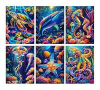 GJSZZO 6 Pack Diamond Painting Kits for Adults, 5D DIY Ocean Animals Diamond Art Kits for Beginners, Colorful Marine Animals Diamond Dots Kits Gem Art Crafts for Wall Decor and Gift(30×40cm)