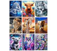 GJSZZO 9 Pack Diamond Painting Kits for Adults, Animal Diamond Art Kits for Beginners, 5D DIY Full Drill Lion Tiger Owl Wolf Diamond Arts Kits for Home Wall Decor Gifts 12x16 Inch
