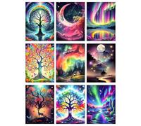 GJSZZO 9 Pack Diamond Painting Kits for Adults, Nature Landscape Diamond Art Kits for Beginners, 5D DIY Full Drill Tree of Life Aurora Moon Gem Arts Kits for Home Wall Decor Gifts 12x16Inch