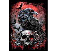 GJSZZO Halloween Diamond Painting Kits for Adults, 5D Crow Diamond Painting for Beginner, DIY Full Drill Skull Diamond Art Kits for Home Wall Decor 12 x 16 Inch