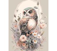 GJSZZO Paint by Numbers Kits for Adults Beginners, Easy Owl Adult Paint by Number Kits on Canvas, DIY Owl and Flowers Acrylic Oil Number Painting Kits Gift for Home Wall Decor 30x40cm