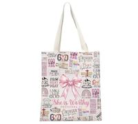 GJTIM Christian Bible Verse Gift Religious Christian Gift She Is Worthy Proverbs 31 Christian Tote Bag, Proverbs 31 Tote